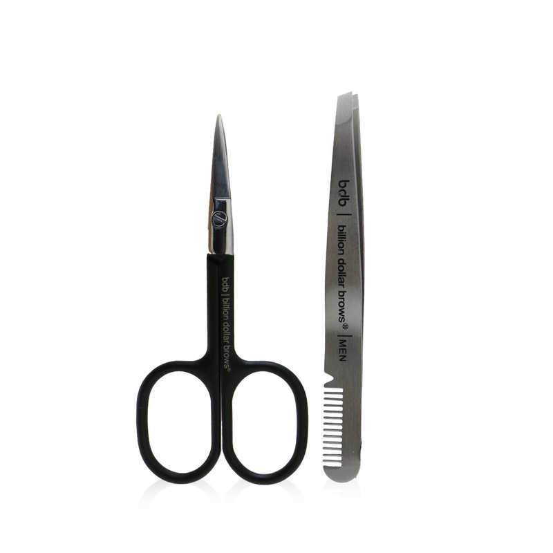 Billion Dollar Brows Men's Grooming Kit: Stainless Steel Comb/Tweezer + Straight Edge Scissor  2pcs