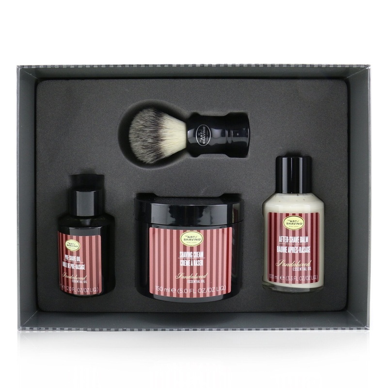 The Art Of Shaving 4 Elements Shaving Full Size Kit - Sandalwood: Pre-Shave Oil 60ml + Shaving Cream 150ml + After-Shave Balm 100ml + Genuine Badger Brush  4pcs