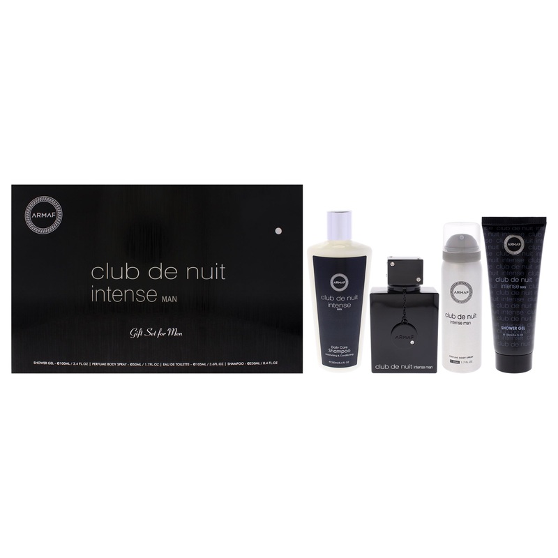 Armaf Club De Nuit Intense by Armaf for Men - 4 Pc Gift Set 3.6oz EDT Spray, 1.7oz Body Spray, 3.4oz Shower Gel, 8.4oz Shampoo