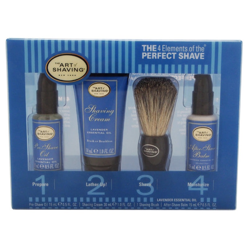 The Art of Shaving The 4 Elements of The Perfect Shave Mid-Size Kit - Lavender by The Art of Shaving for Men - 4 Pc Kit 0.5oz Pre-Shave Oil, 1.0oz Shaving Cream, 0.5oz After Shave Balm, Pure Badger Black Shaving Brush