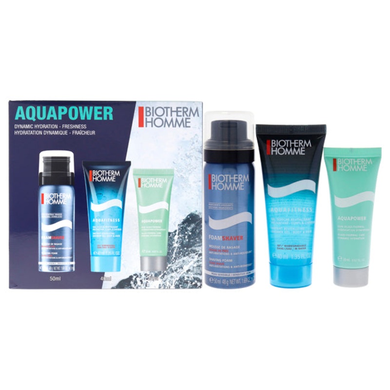 Biotherm Aquapower Dynamic Hydration by Biotherm for Men - 3 Pc Kit 1.69oz Foam Shaver, 1.35oz Aquafitness, 0.67oz Aquapower