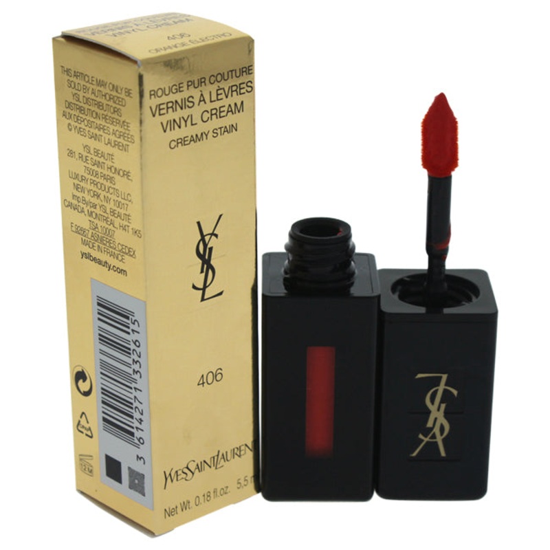 Yves Saint Laurent Vernis a Levres Vinyl Cream Lip Stain - 406 Orange Electro by Yves Saint Laurent for Women - 0.18 oz Lip Gloss